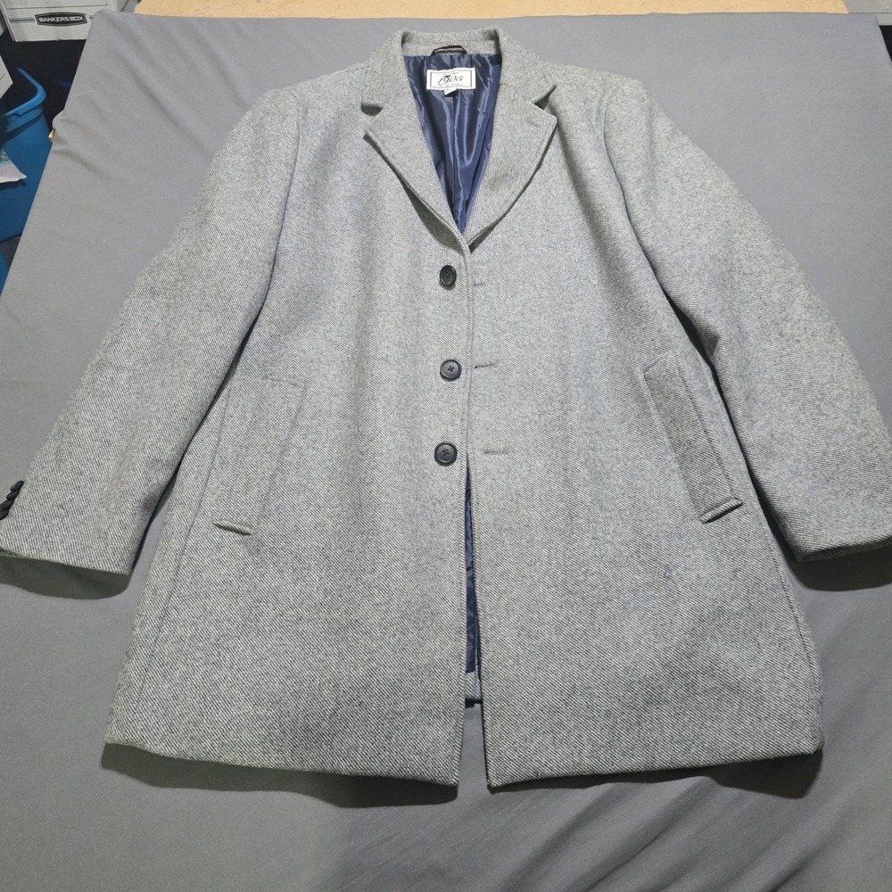 Jos A Bank 1905 Overcoat Mens 50 Regular Grey Wool Blend Herringbone Topcoat